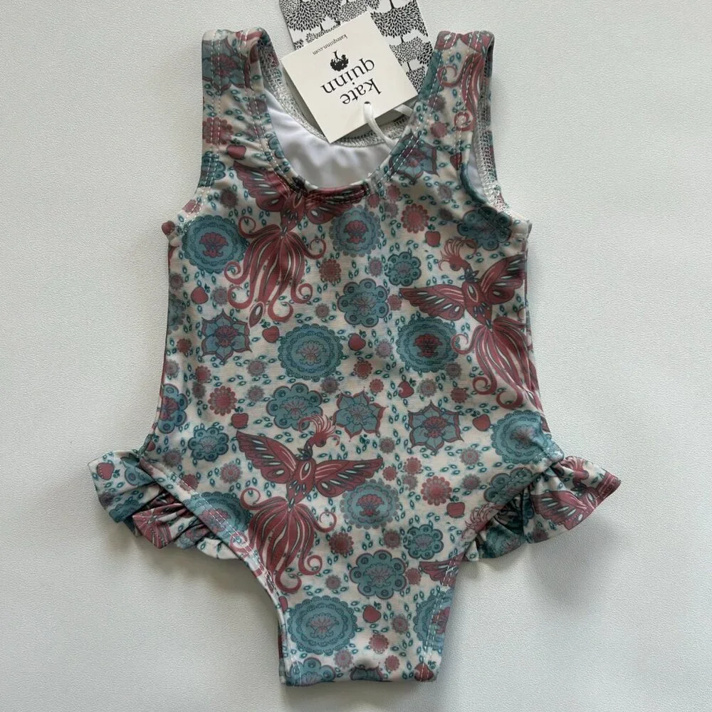 NWT Kate Quinn Firebird Swimsuit 0-3M UPF 50+ Ruffle One Piece Baby Girl